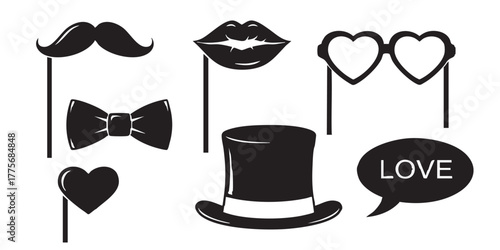 Wedding photo booth props icon vector