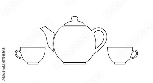 A Line Art Illustration of a Teapot and Two Cups, a Simple and Elegant Representation of a Tea Setting