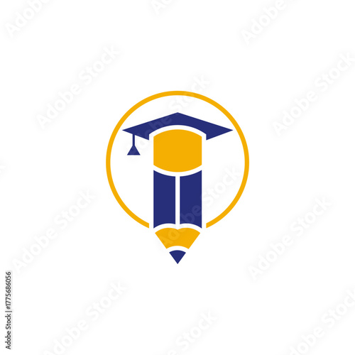 simple education and pencil, hat logo design vector with flat style