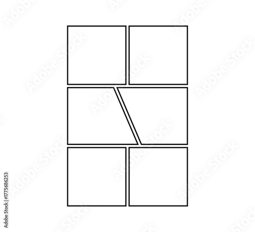 Comic book panel. Manga collage blank template. Storyboard layout panel. Empty page line frame for photo collage. Comic book board mockup. Vector illustration isolated on white background.