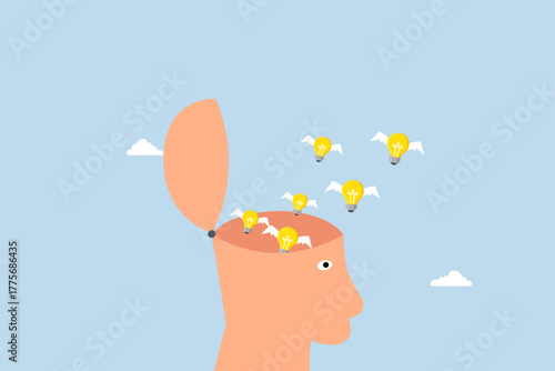 Idea generation, brilliant concepts soaring from the mind of clever individual.