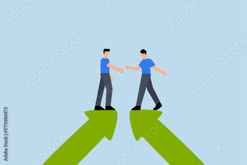 Cooperation partnership, Businesspeople shake hands on a growth arrow linking their partnership and agree to collaborate.