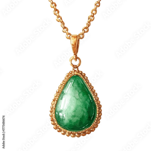 Chrysoprase Necklace, watercolor painting vector, isolated on a white background.