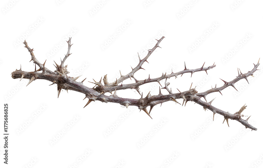 Obraz premium Thorny branch, detailed close-up, isolated on black