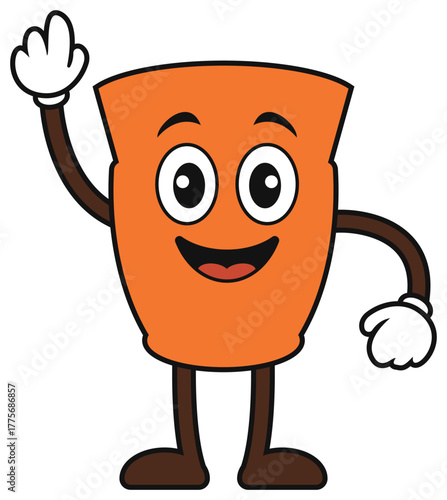 Handcrafted Pot Mascot Waving Hand with Cute Smiling Face Vector