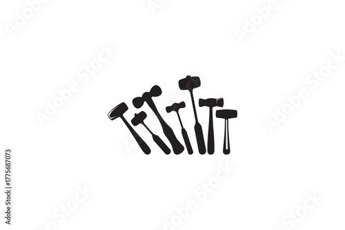 Neurology instrument Reflex Hammer vector silhouettes black image.   