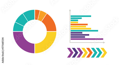 Colorful data visualization with pie chart and bar graph elements