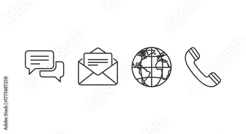Communication icons featuring speech bubble mail globe and telephone