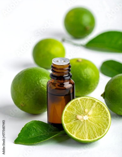 Still life of limes and essential oil
