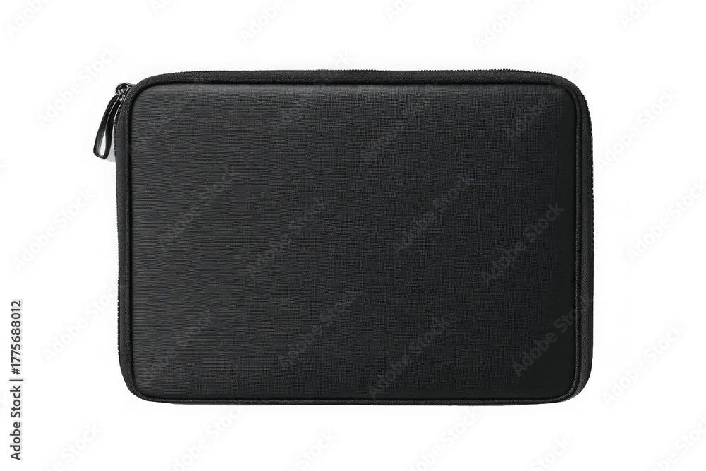 Fototapeta premium png Black padded laptop sleeve with zipper protective carrying case for electronics isolated on white background
