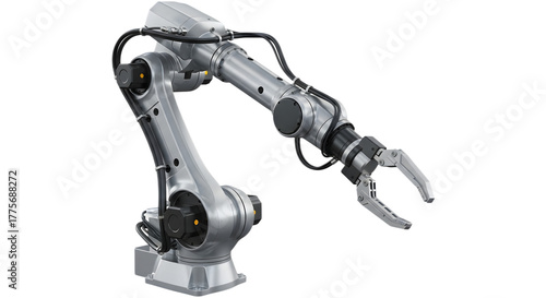 Industrial robot arm isolated on transparent background for manufacturing