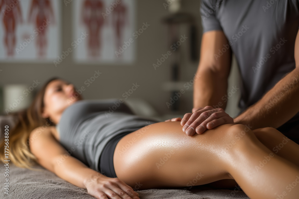 Fototapeta premium Client receiving therapeutic massage in a calm medical setting
