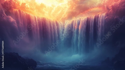 Wallpaper Mural Mystical Waterfall Cascading from a Fiery Sky. Torontodigital.ca