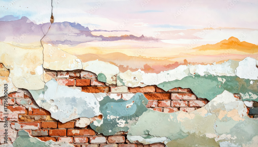 Fototapeta premium painted old brick Wall panoramic background