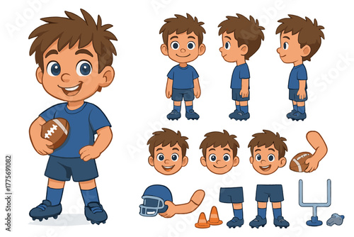 Football Player Constructor. Cartoon realistic vector illustration, Character constructor style, isolated