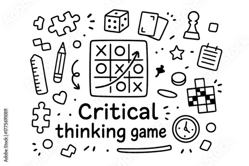 Doodle Strategy Puzzles. Critical thinking games. Hand-drawn doodle illustration of Critical thinking games.
