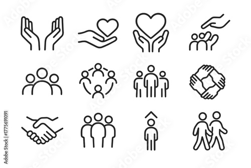 Mentorship Icon Set. Mentorship and support networks. Line outline icon set of Mentorship and support networks