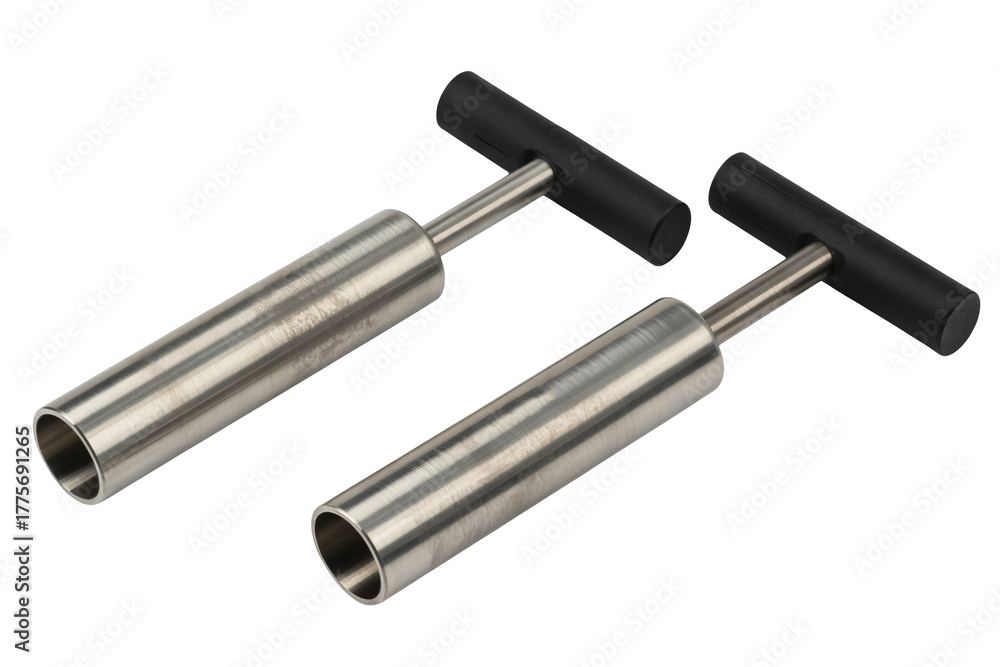 Naklejka premium Professional stainless steel coring tools ready for precision food preparation in a commercial kitchen environment, culinary expertise.