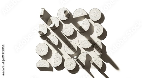 Geometric Circular and Semicircular Shapes Cast Shadows, A Monochrome Composition