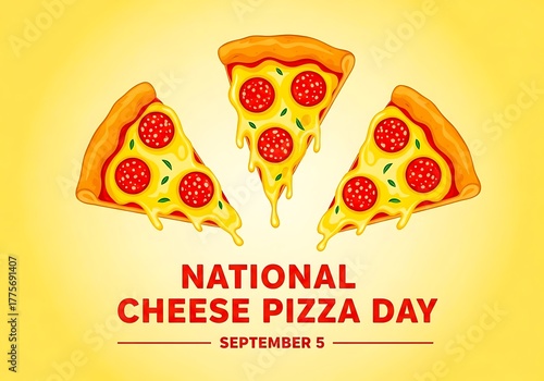 Celebrate national cheese pizza day with delicious pizza slices on yellow