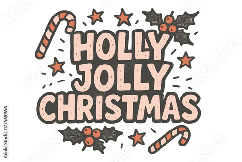 Holly Jolly Doodles. Holly Jolly Christmas. bold doodle lettering, thick outline, playful marker vibe, sketchy