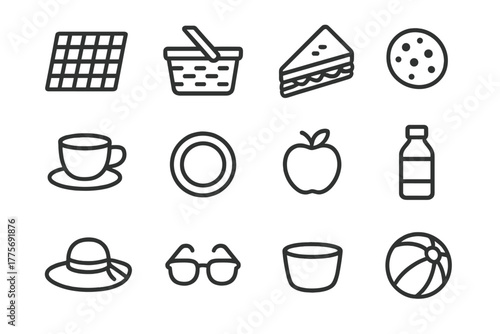 Outdoor Family Icons. Family portraits in natural settings (outdoor family shoots). Line outline icon set of