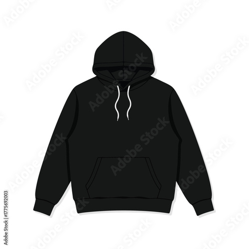 Black Hoodie Mockup Front View, Blank Sweatshirt Template for Apparel Design vector.