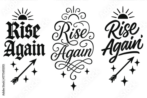 Rise Again Calligraphy. Rise Again. Create a calligraphy lettering illustration of the phrase: Rise Again.