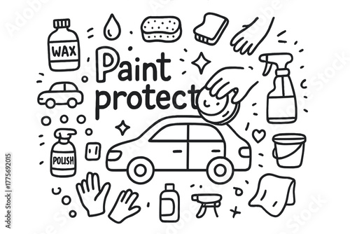 Car Paint Protection Doodle. Paint protection. Hand-drawn doodle illustration of Paint protection. In the