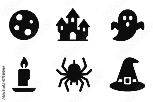Night Frights Icons. Night Frights. Filled icon set of Night Frights: full moon, haunted house, bat, ghost,