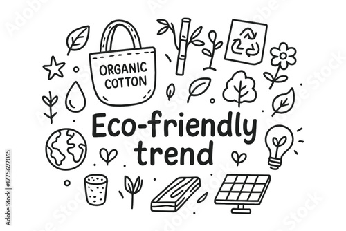 Eco-Friendly Doodle Art. Eco-friendly trend. Hand-drawn doodle illustration of Eco-friendly trend. In the