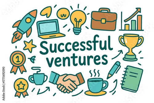 Successful Ventures Doodle. Successful ventures. Hand-drawn doodle illustration of Successful ventures. rocket