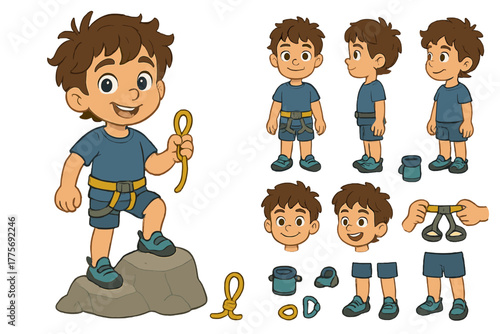 Child Climber Avatar. Cartoon realistic vector illustration, Character constructor style, isolated transparent
