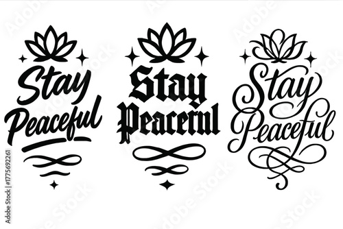 Stay Peaceful Calligraphy. Stay Peaceful. Create a calligraphy lettering illustration of the phrase: Stay