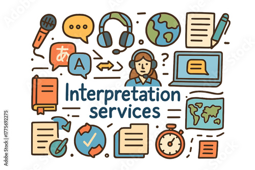 Interpretation Services Doodle. Interpretation services. Hand-drawn doodle illustration of Interpretation