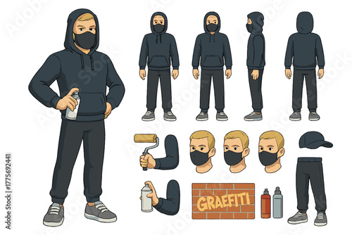 Graffiti Artist Character. Cartoon realistic vector illustration, Character constructor style, isolated