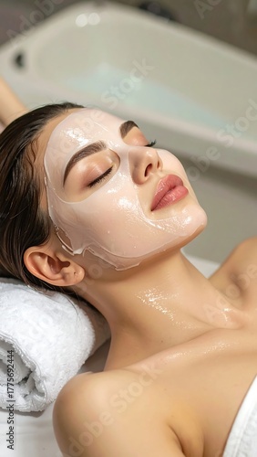 Woman relaxing with face mask on. Spa, skincare, beauty treatment
