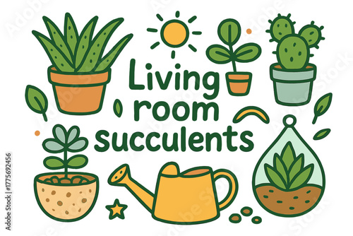 Living Room Succulents. Living room succulents. Hand-drawn doodle illustration of Living room succulents.