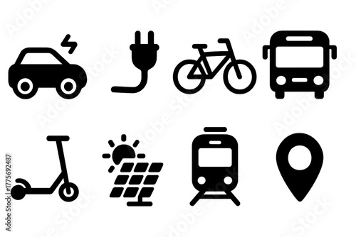 Smart Transport Icons. Smart Transport. Filled icon set of Smart Transport: electric car, charging plug,