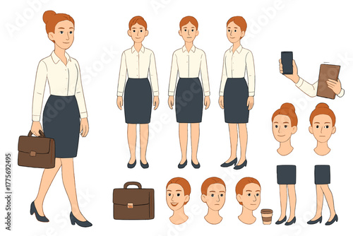 Office Worker Character Design. Cartoon realistic vector illustration, Character constructor style, isolated