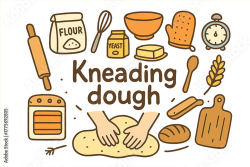 Kneading Dough Doodle. Kneading dough. Hand-drawn doodle illustration of Kneading dough. dough ball, rolling