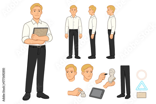 Artist Character Creator. Cartoon realistic vector illustration, Character constructor style, isolated