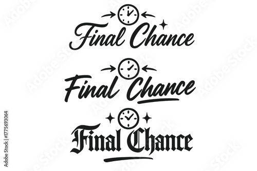 Calligraphy Lettering Variations. Final Chance. Create a calligraphy lettering illustration of the phrase: