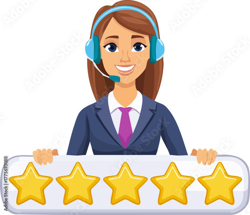 call center operator with headset 5 stars,5 yıldızlı müşteri temsilcisi 