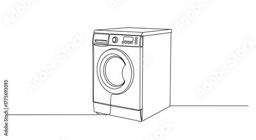 Washing machine in minimalist continuous line vector. Home appliances, essential equipment for laundry