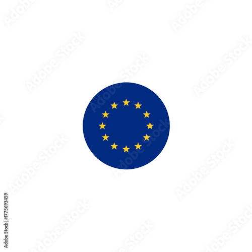 Blue round European Union flag emblem, vector illustration. Unity and solidarity, united economical and political zone