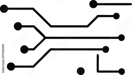 Abstract futuristic digital circuit board pattern with glowing lines and geometric shapes