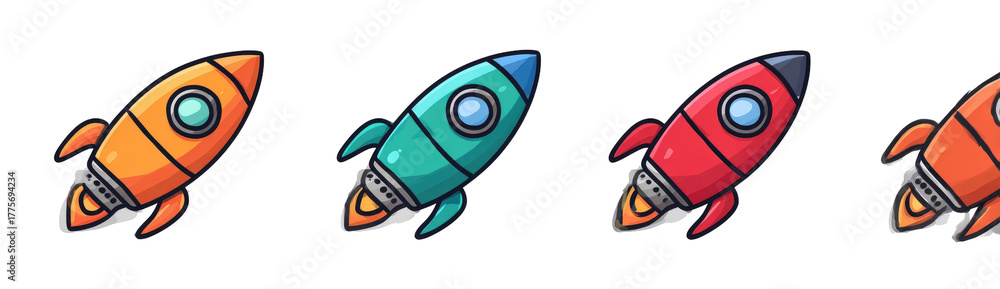 Fototapeta premium Four colorful cartoon rockets in flight