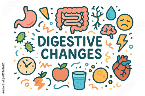 Digestive Changes Doodle. Digestive Changes. Hand-drawn doodle illustration of digestive changes. Stomach,