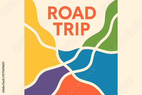 Minimalist Road Trip Design. Road Trip. modern minimalist vector layout with clean typography and abstract map